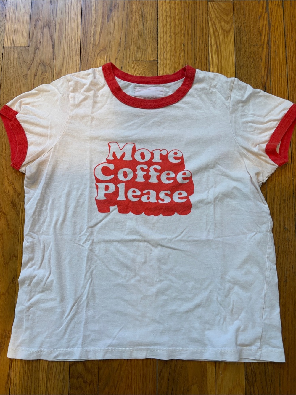 Ban.do More Coffee Please White & Red Ringer Graphic Tee Size S